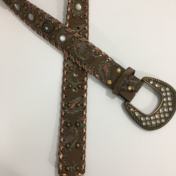 Faux Leather Rhinestone Embellished Paisley Belt - Picture 6 of 8